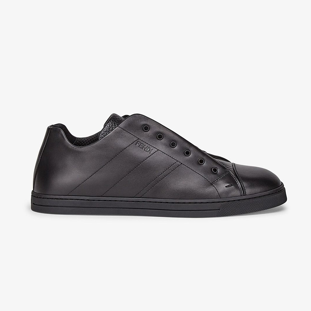 Side profile of Fendi Men Sneakers Black Leather Slip-ons