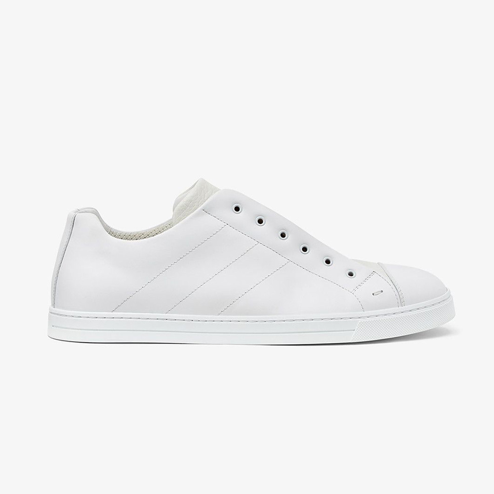 Side view of Fendi Men Sneakers White Leather Slip-ons in bright lighting