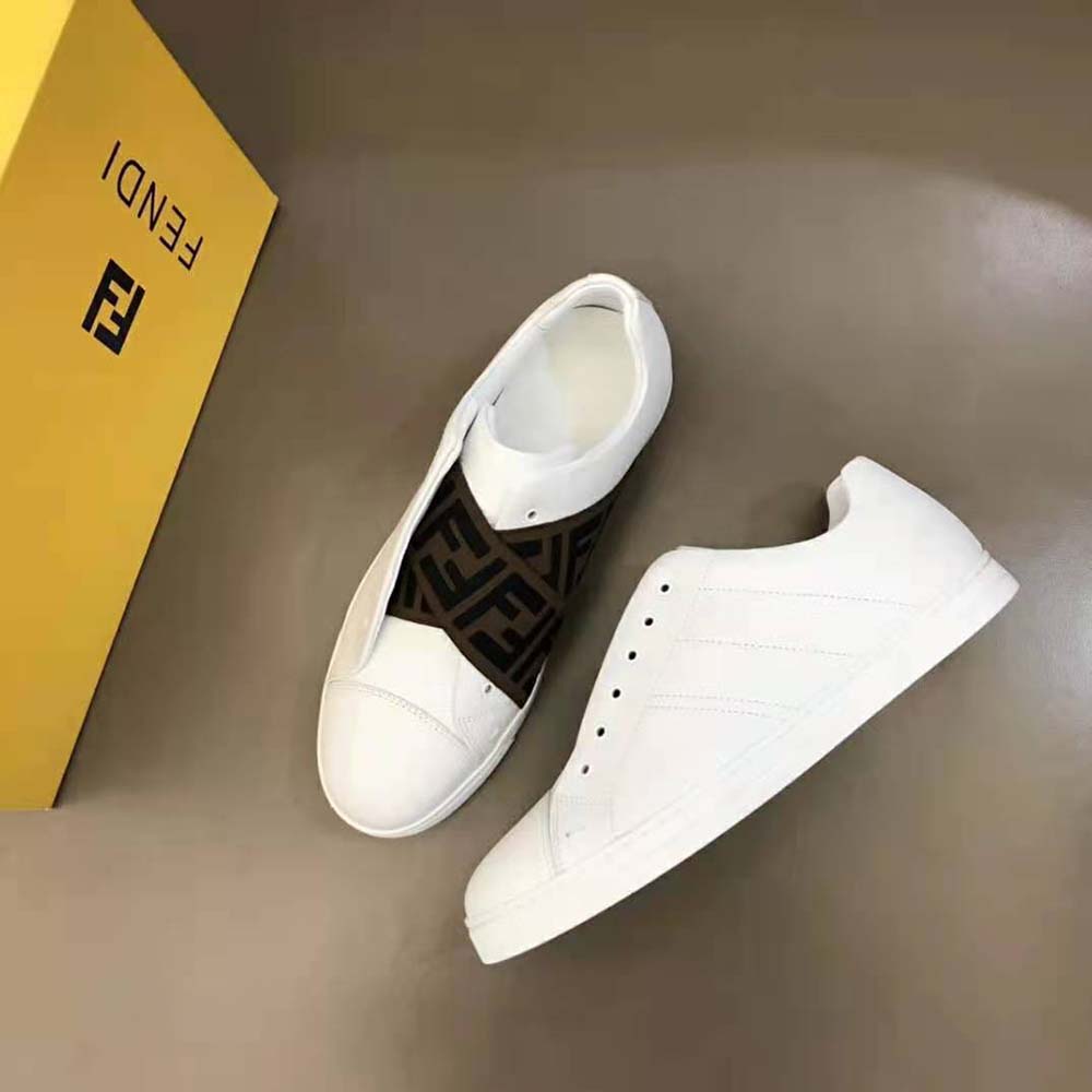 Top-down view showing slip-on design of Fendi Men Sneakers White Leather Slip-ons
