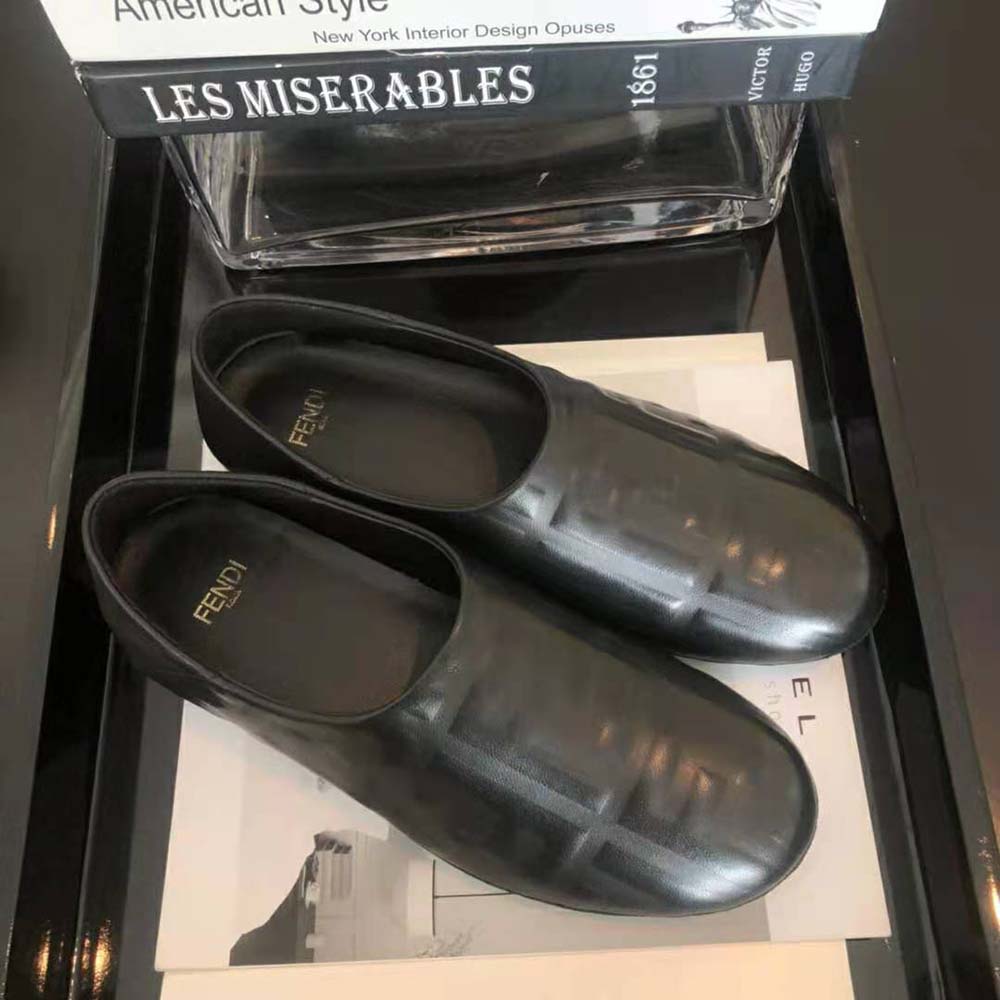 Fendi Unisex Signature Black Nappa Leather Slippers - image 4