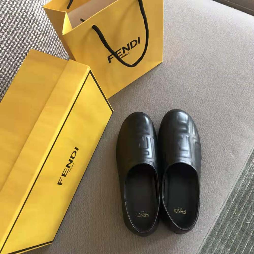 Fendi Unisex Signature Black Nappa Leather Slippers - image 6