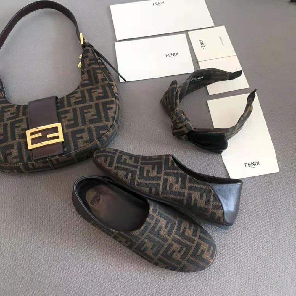 Top view of Fendi Unisex Signature Brown Fabric Slippers with cushioned insole