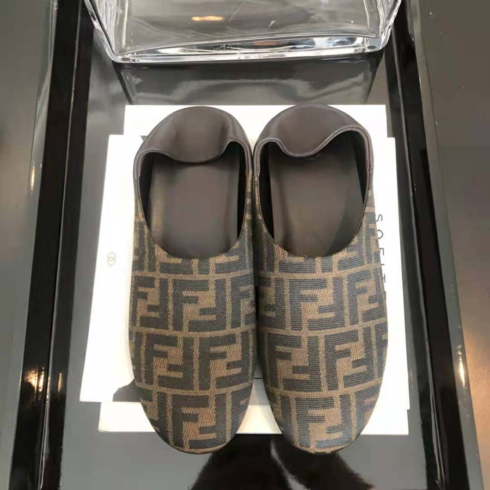 Fendi Unisex Signature Brown Fabric Slippers - image 8