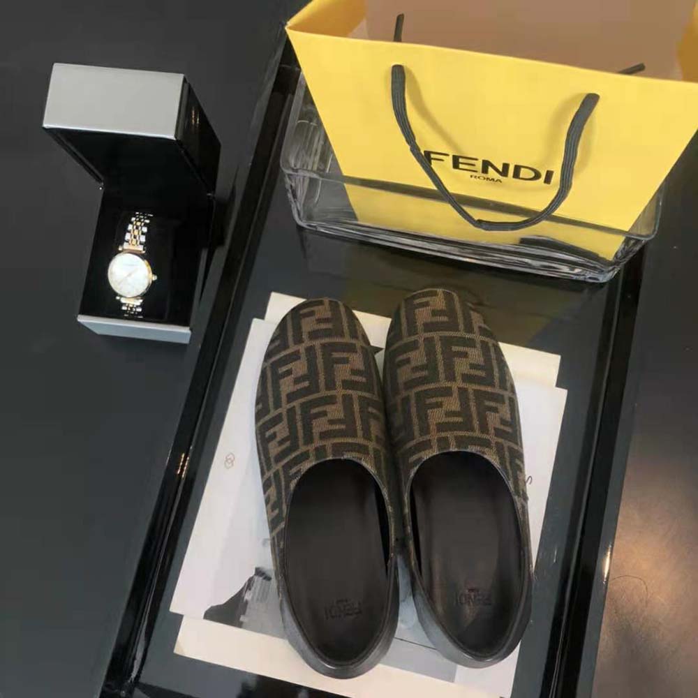 Fendi Unisex Signature Brown Fabric Slippers - image 7