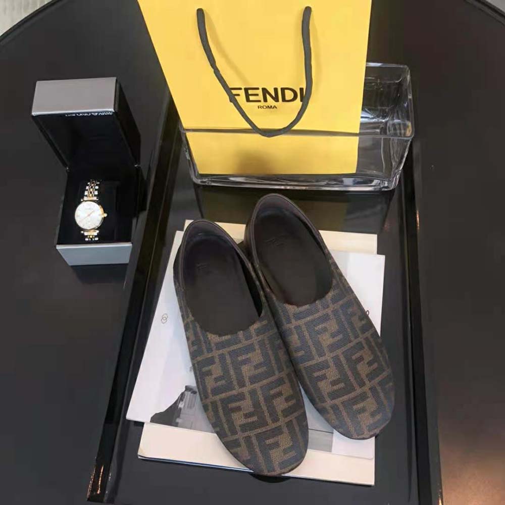 Fendi Unisex Signature Brown Fabric Slippers - image 6