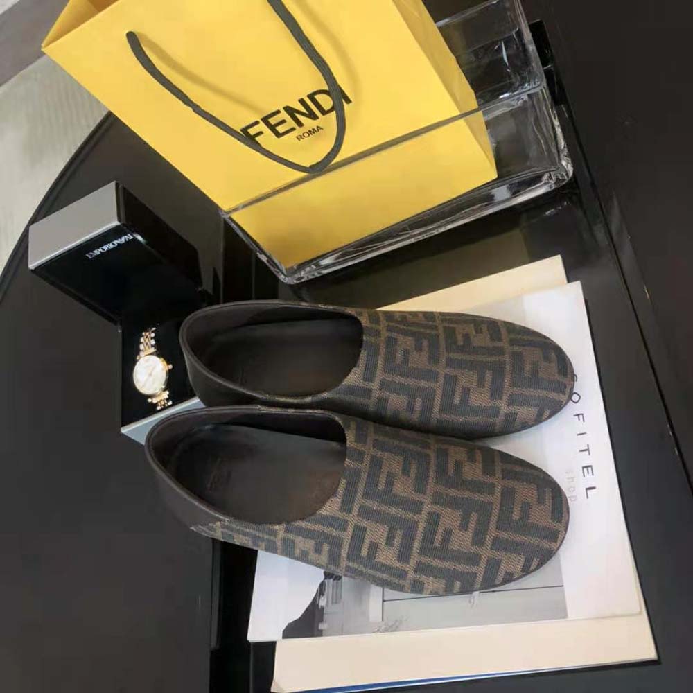 Fendi Unisex Signature Brown Fabric Slippers - image 5