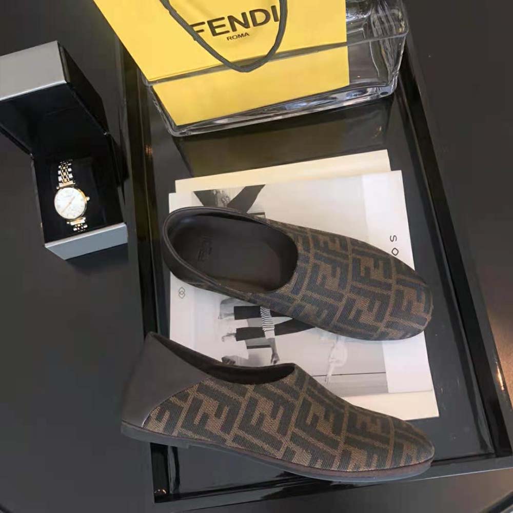 Fendi Unisex Signature Brown Fabric Slippers - image 4
