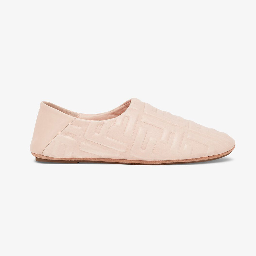Side view of Fendi Unisex Signature Pink Nappa Leather Slippers showing silhouette