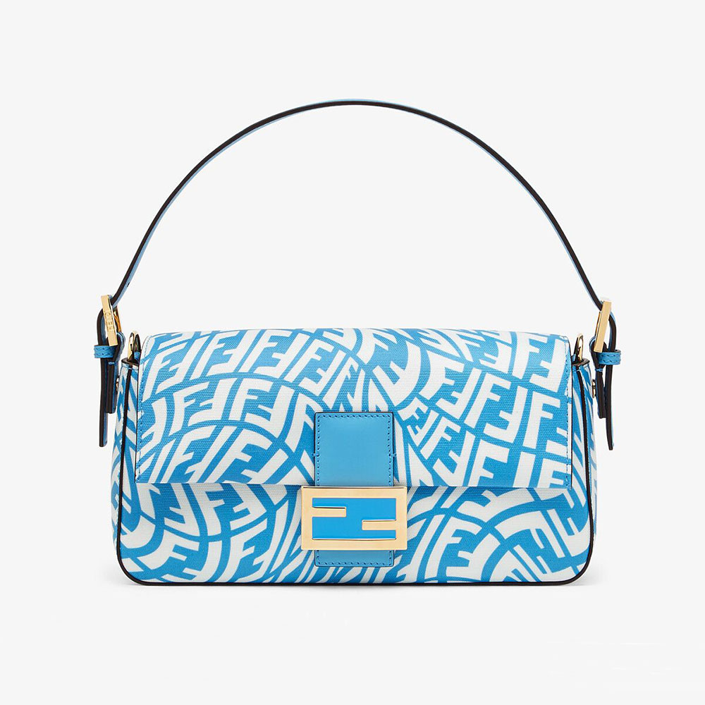 Front view of Fendi Women Baguette 1997 Blue Glazed Canvas Bag