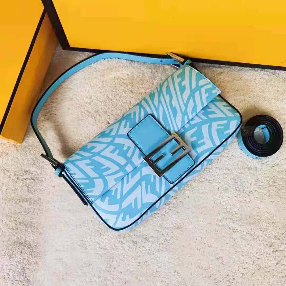 Fendi Women Baguette 1997 Blue Glazed Canvas Bag - image 4