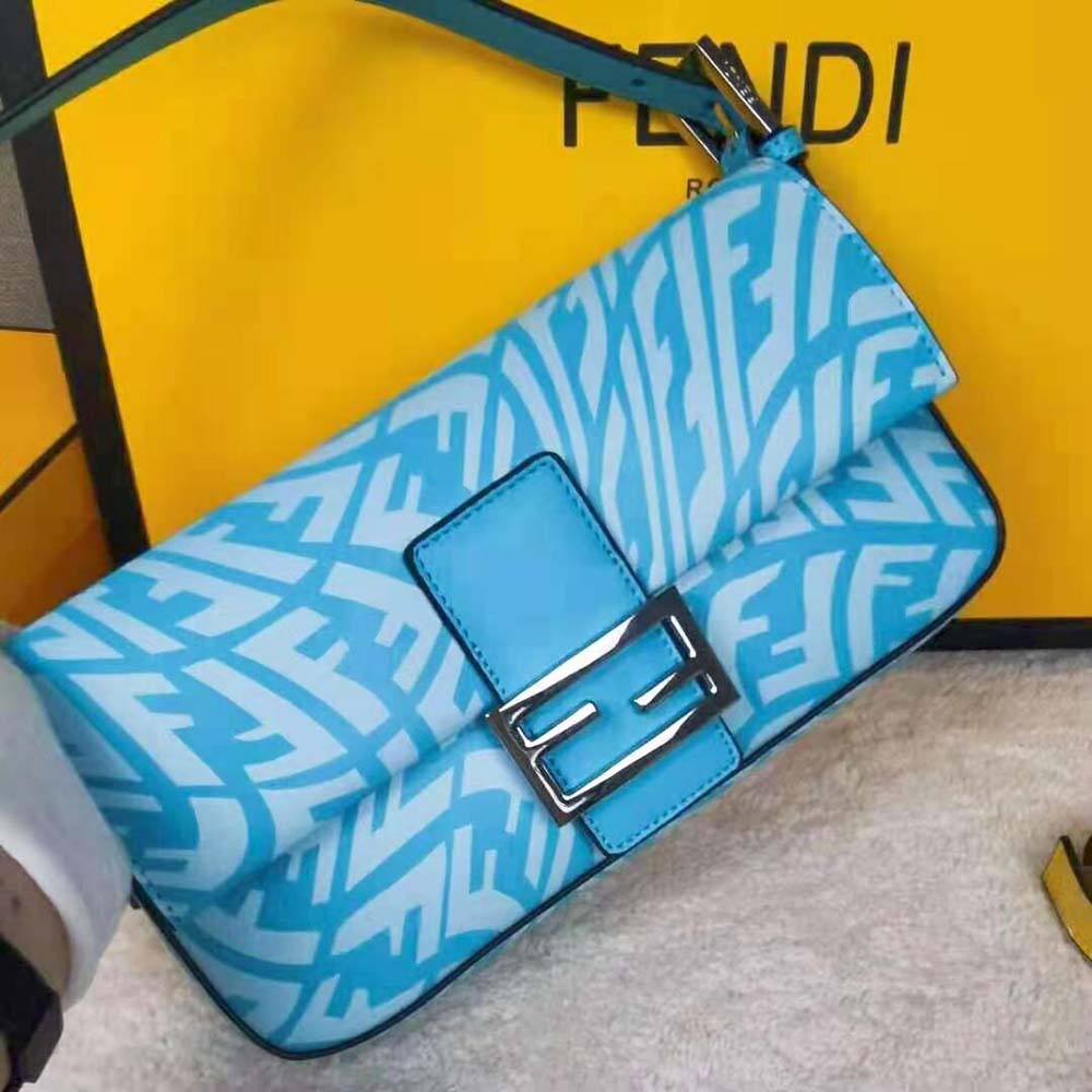 Fendi Women Baguette 1997 Blue Glazed Canvas Bag - image 5