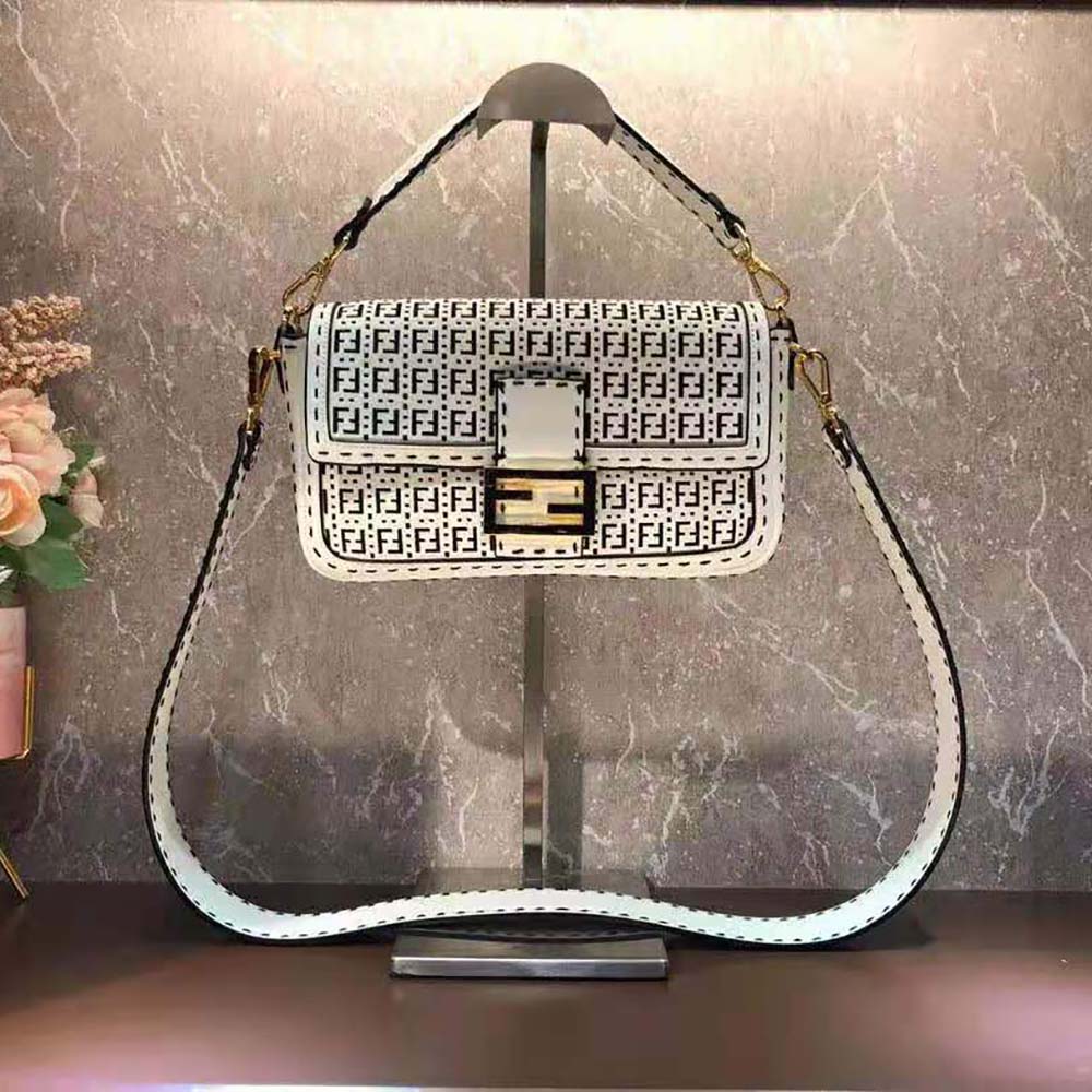 Close-up of braided leather detail on Fendi Women Baguette Bag