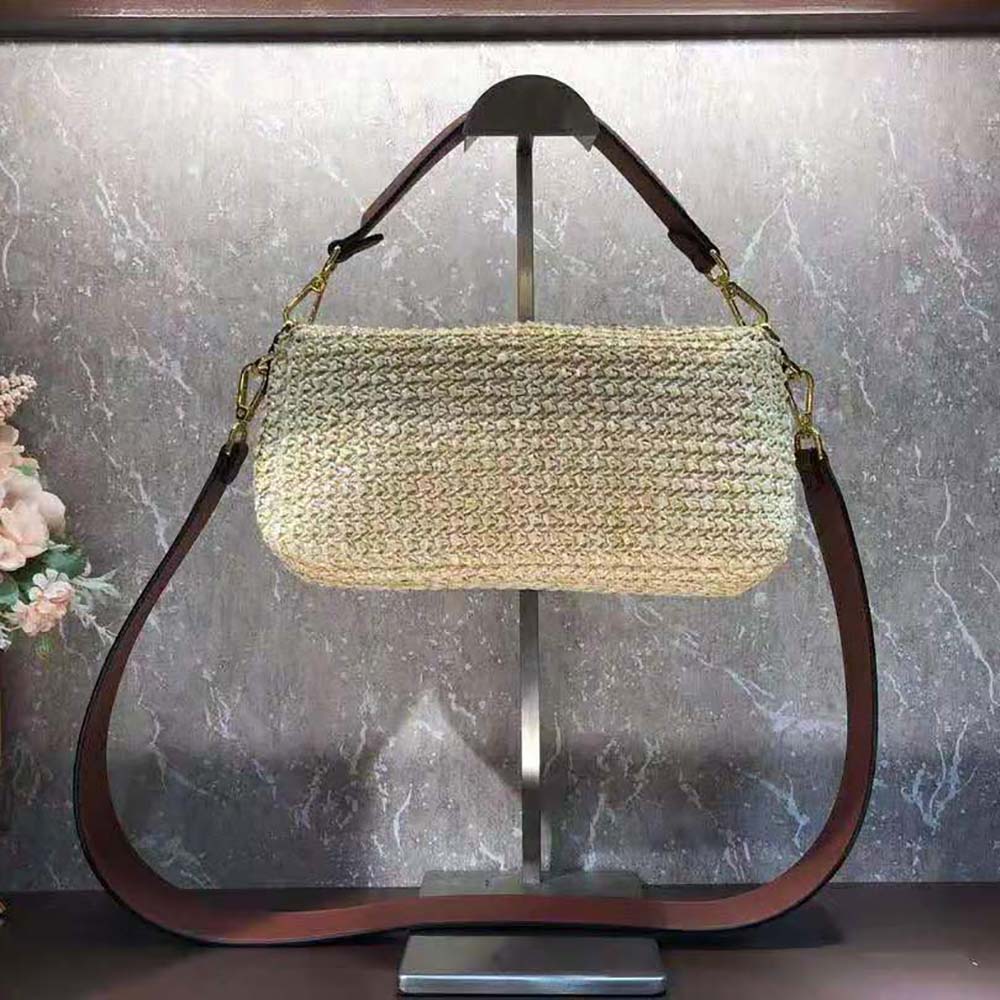 Fendi Women Baguette Woven Straw Bag-Beige - image 4
