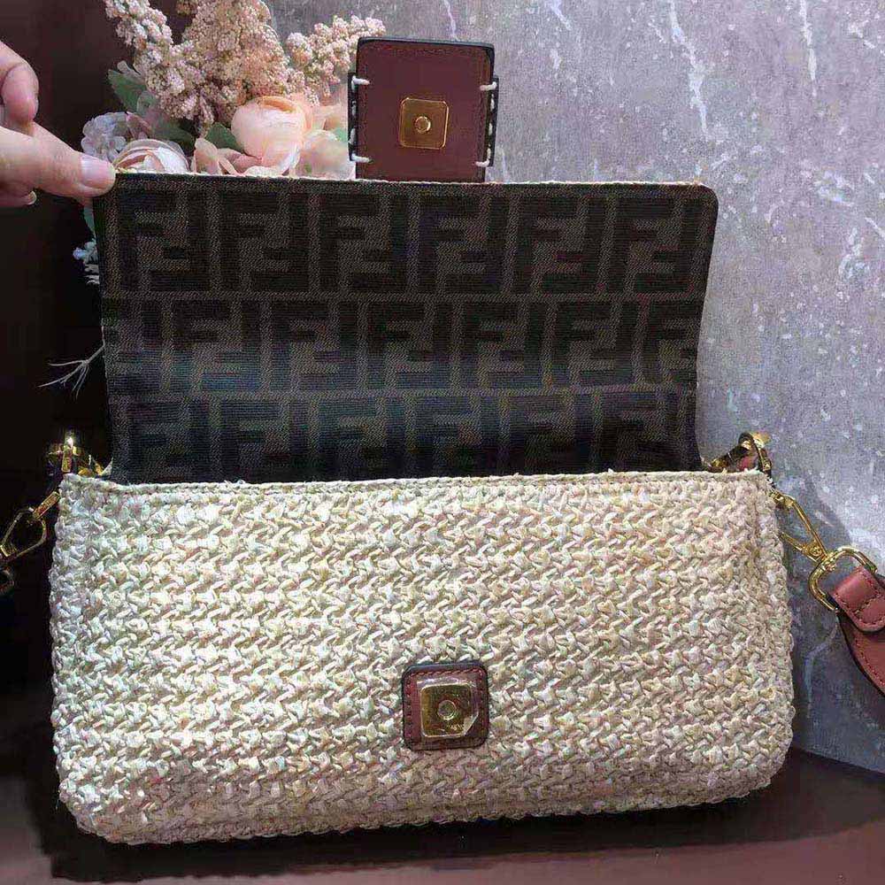 Fendi Women Baguette Woven Straw Bag-Beige - image 7