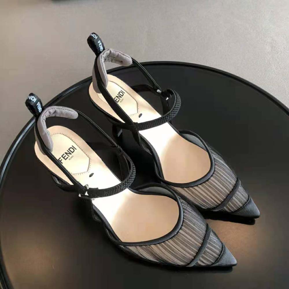 Fendi Women Colibri Lite Black Tulle and Satin High-heeled Slingbacks - image 6