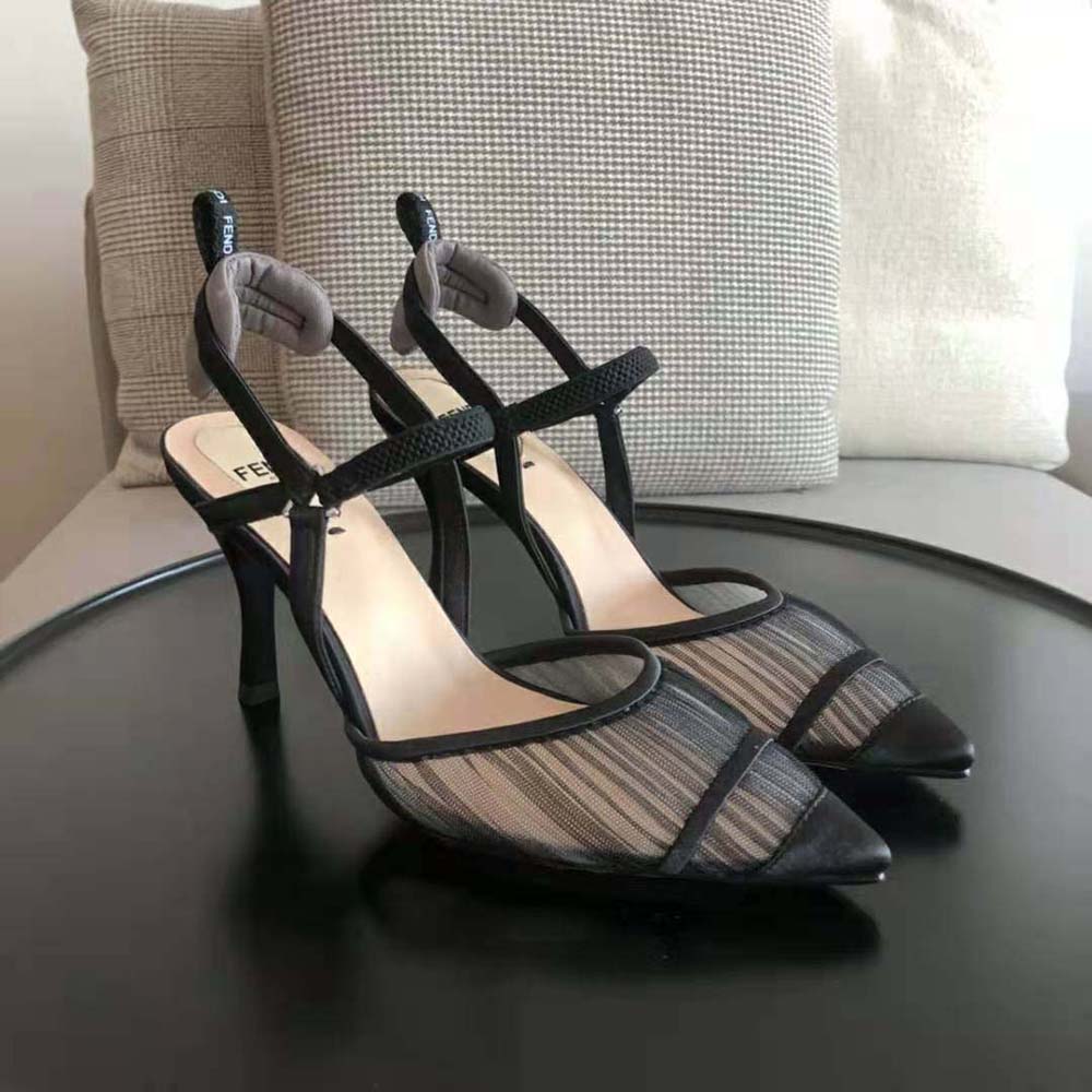 Fendi Women Colibri Lite Black Tulle and Satin High-heeled Slingbacks - image 7