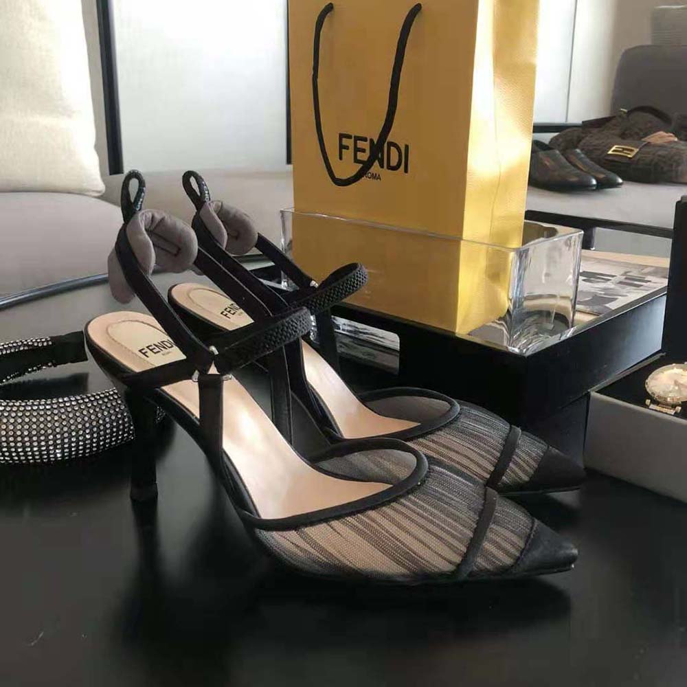 Fendi Women Colibri Lite Black Tulle and Satin High-heeled Slingbacks - image 4