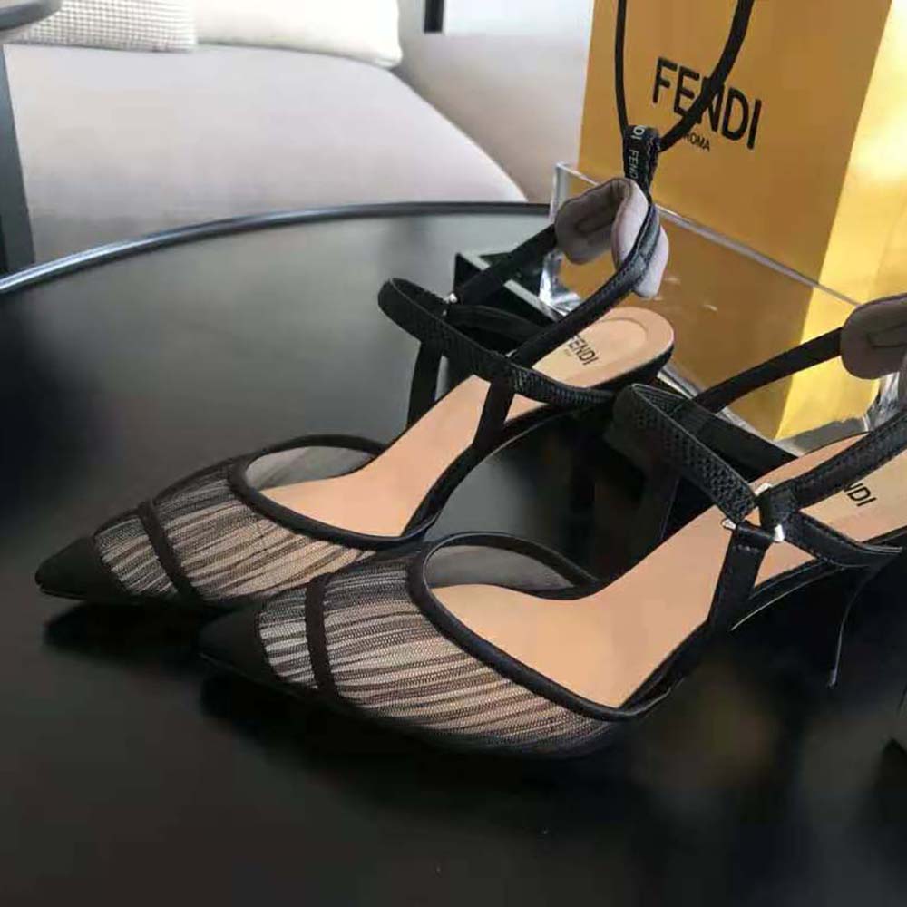 Fendi Women Colibri Lite Black Tulle and Satin High-heeled Slingbacks - image 8