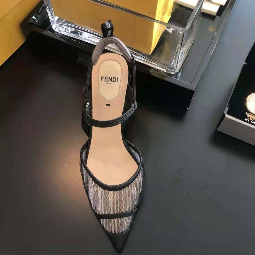 Fendi Women Colibri Lite Black Tulle and Satin High-heeled Slingbacks - image 5