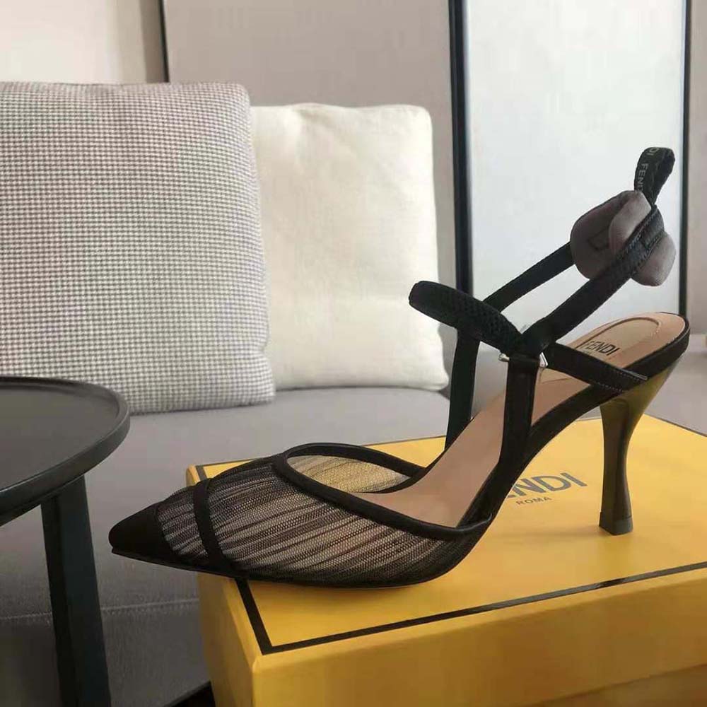 Fendi Women Colibri Lite Black Tulle and Satin High-heeled Slingbacks - image 9