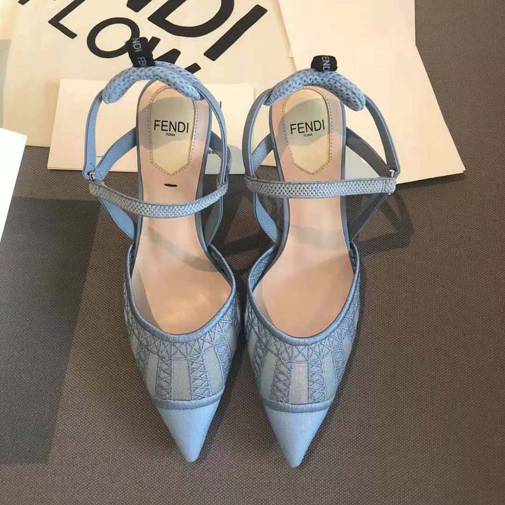 Rear view highlighting adjustable slingback of Fendi Colibri Lite high heels