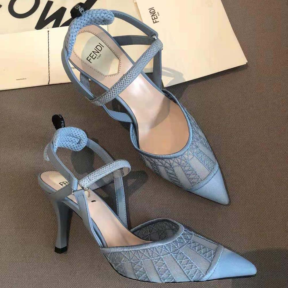 Fendi Women Colibri Lite Light Blue Micromesh High-heeled Slingbacks - image 4