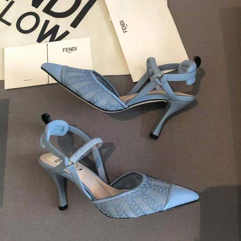 Fendi Women Colibri Lite Light Blue Micromesh High-heeled Slingbacks - image 6