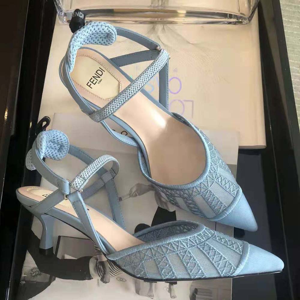 Fendi Women Colibri Lite Light Blue Micromesh High-heeled Slingbacks - image 7
