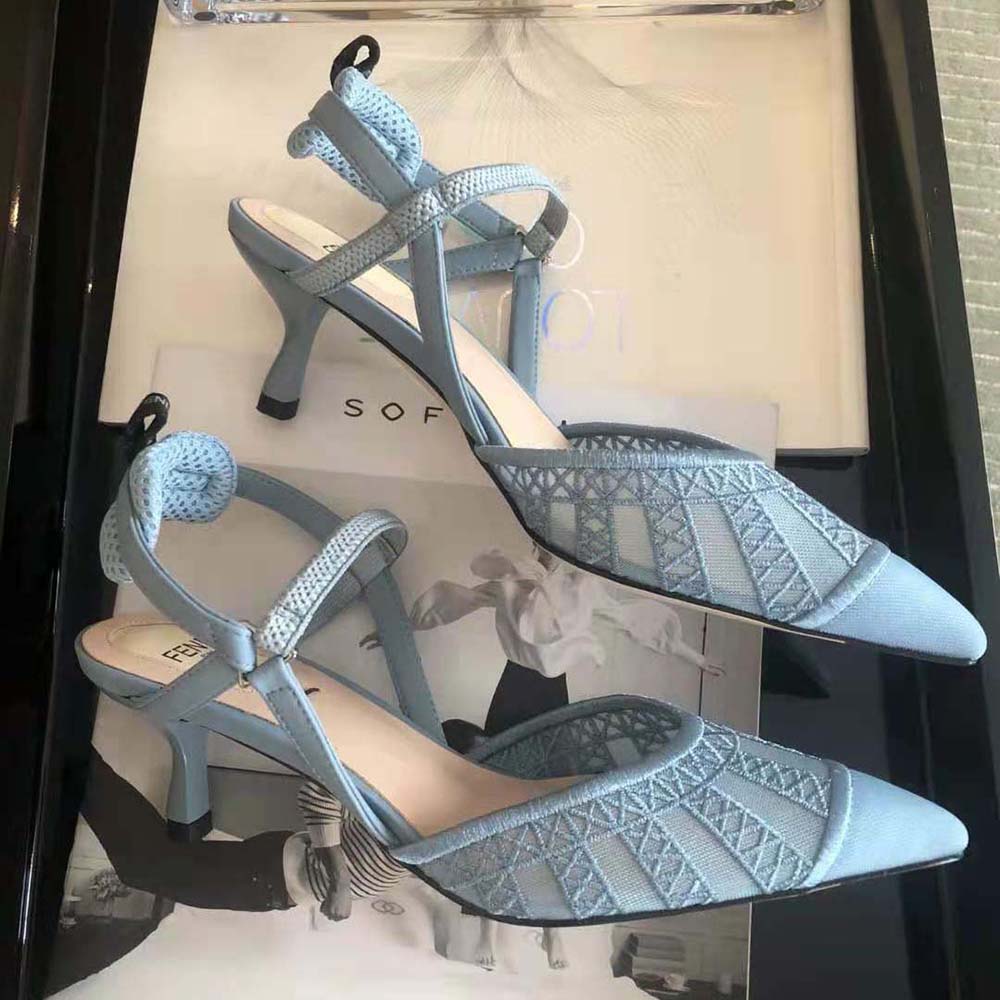 Fendi Women Colibri Lite Light Blue Micromesh High-heeled Slingbacks - image 5