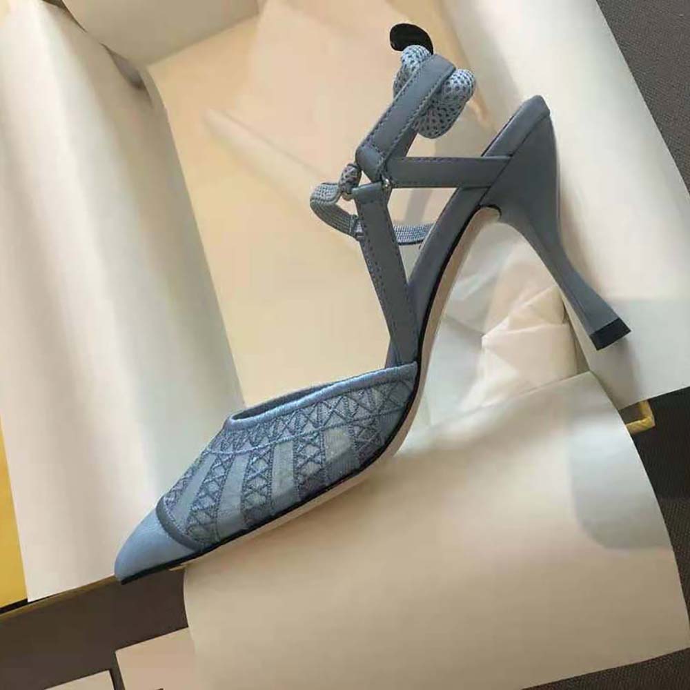 Fendi Women Colibri Lite Light Blue Micromesh High-heeled Slingbacks - image 8