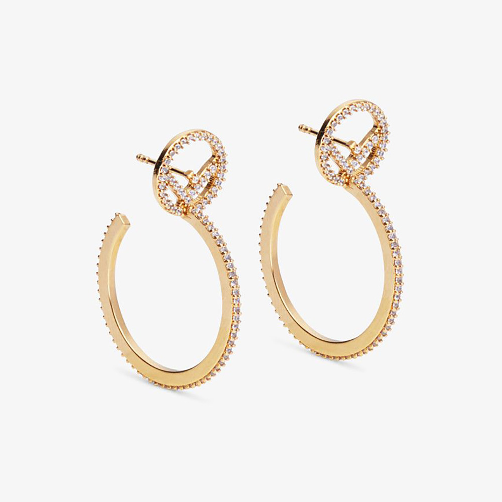 Front view of Fendi Women F is Fendi Earring Gold-color showcasing logo