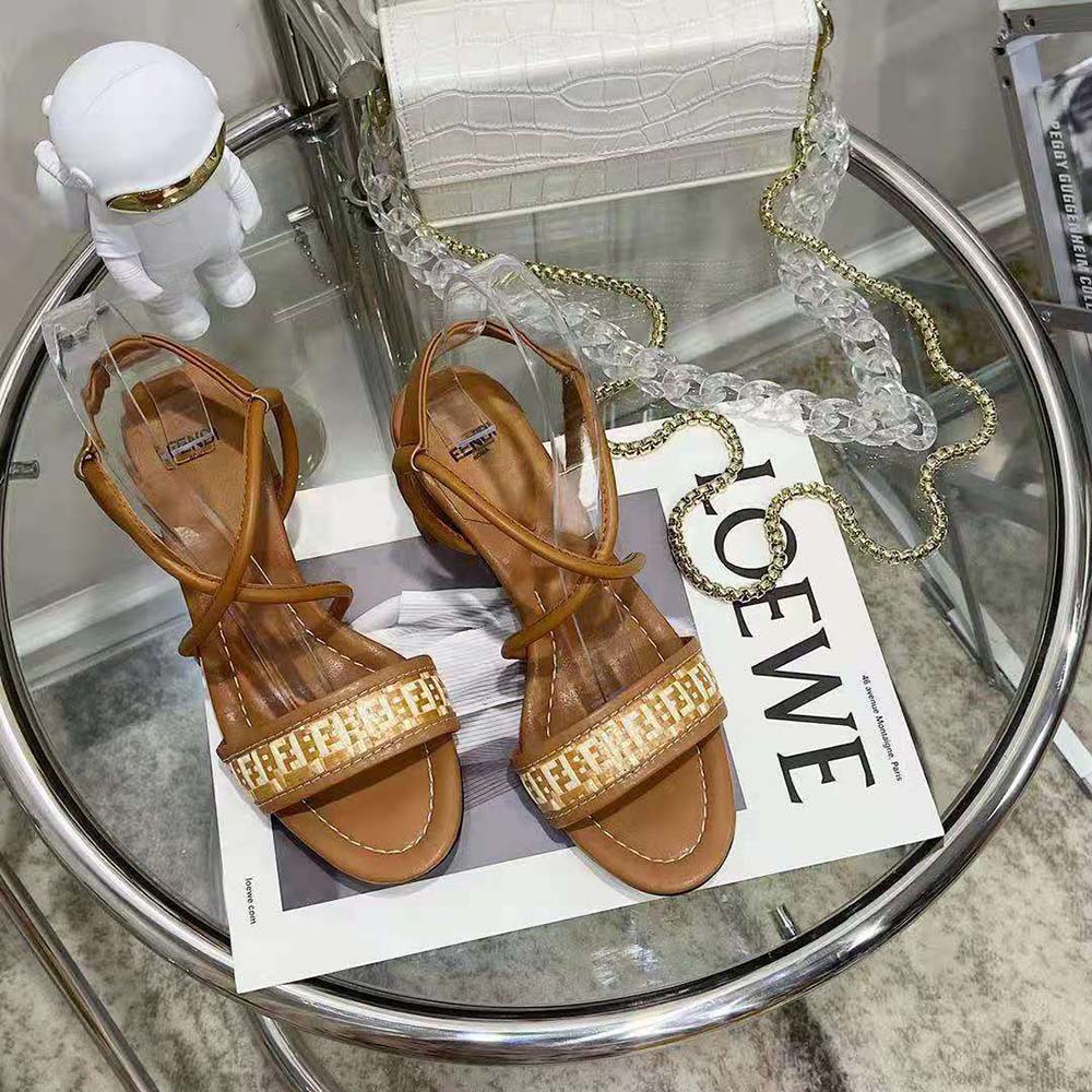 Fendi Women FF Interlace Brown Leather Sandals - image 4