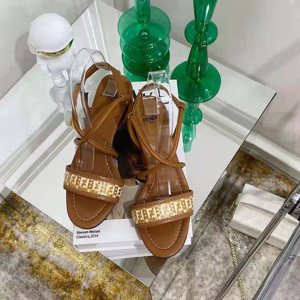 Fendi Women FF Interlace Brown Leather Sandals - image 6