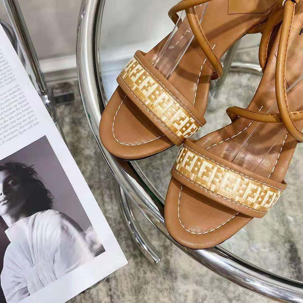 Fendi Women FF Interlace Brown Leather Sandals - image 8