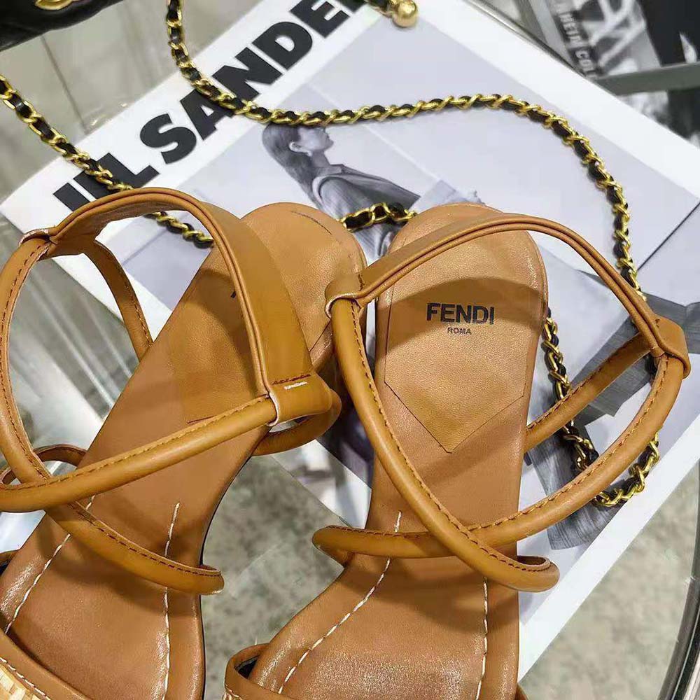 Fendi Women FF Interlace Brown Leather Sandals - image 9