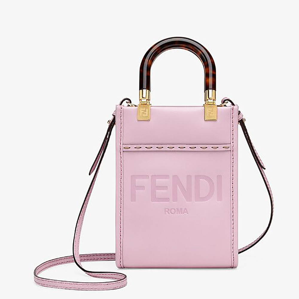 Front view of Fendi Women Mini Sunshine Shopper Leather Mini-Bag-Pink showing zip closure
