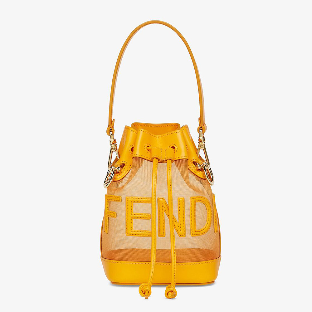Front view of Fendi Women Mon Tresor Leather and Mesh Mini-bag-Orange