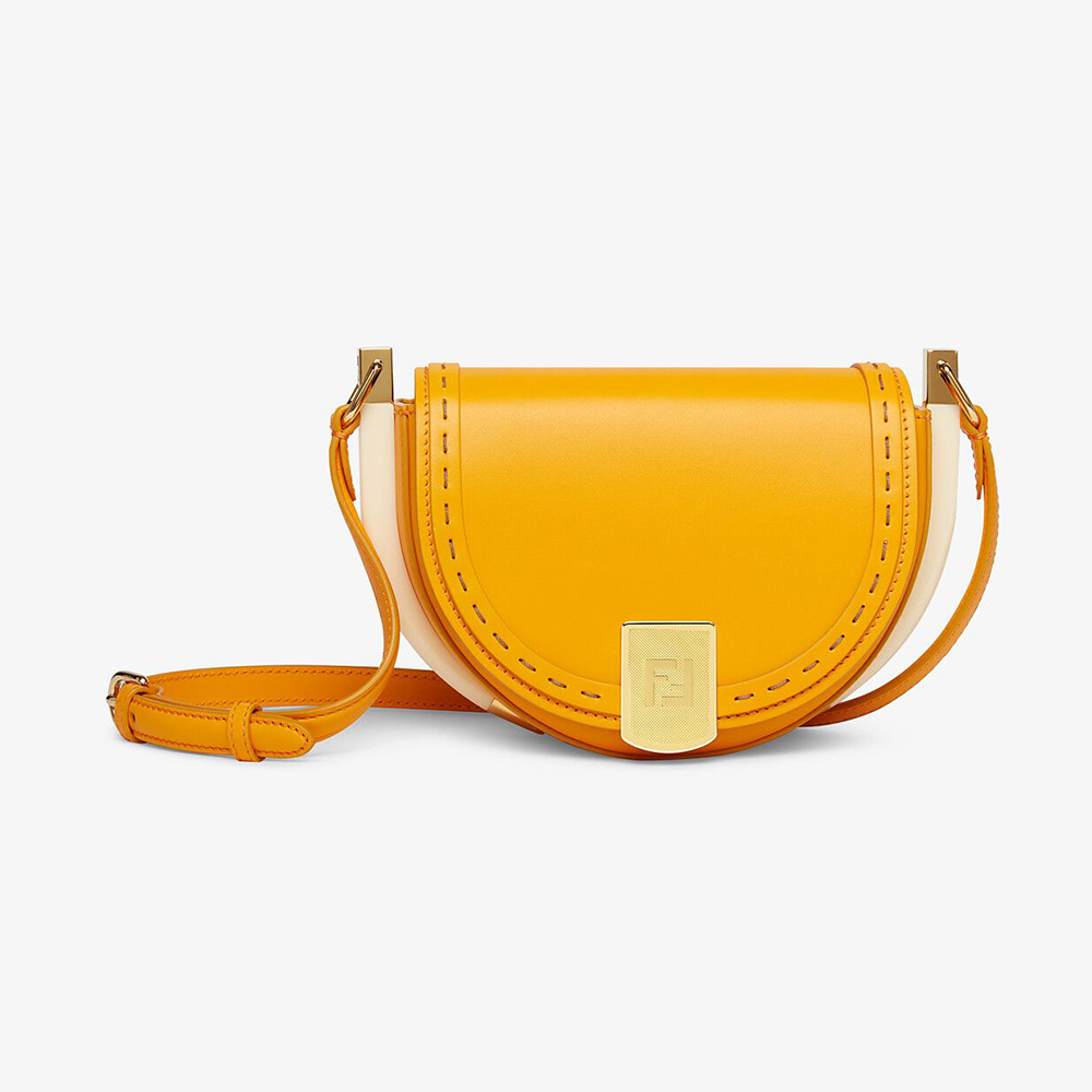 Front view of Fendi Women Moonlight Orange Leather Bag in yellow