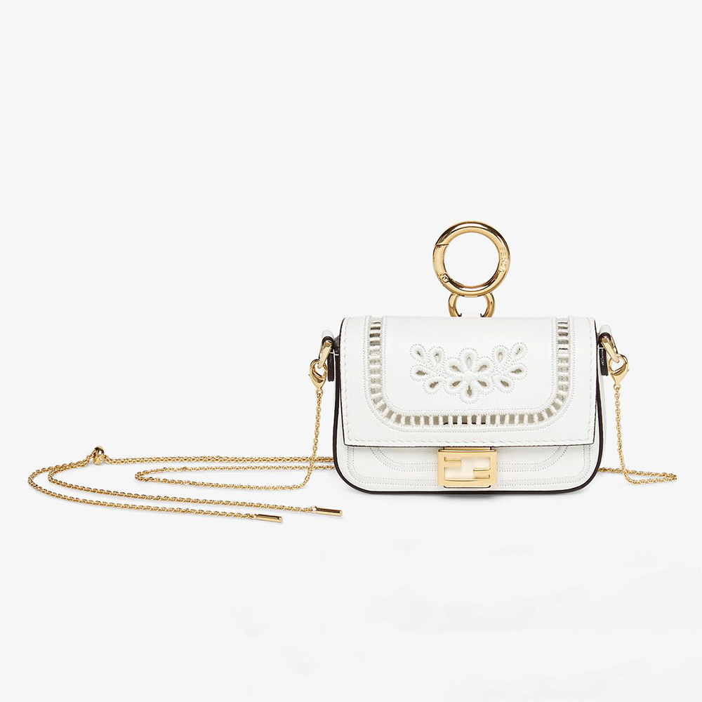 Front view of Fendi Women Nano Baguette Charm White Leather bag