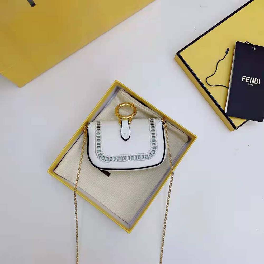 Fendi Women Nano Baguette Charm White Leather - image 4