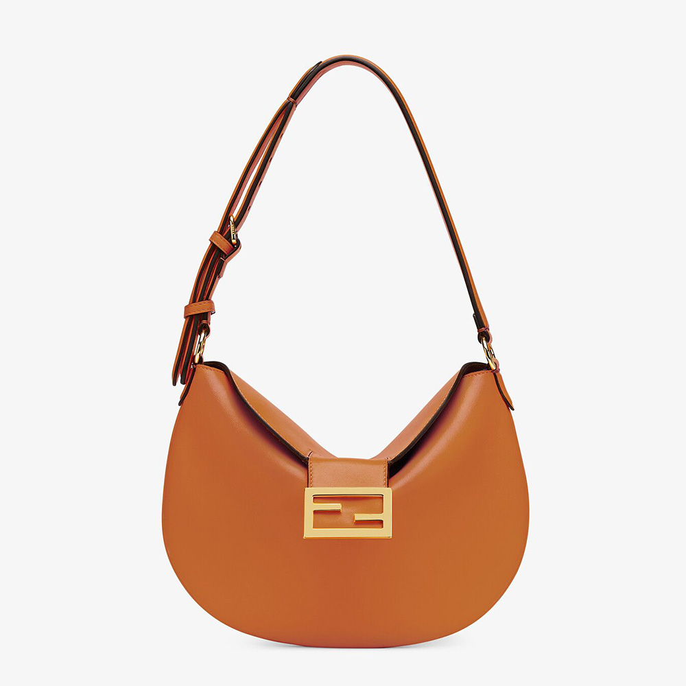 Front angle view of Fendi Women Small Croissant Brown Leather Bag