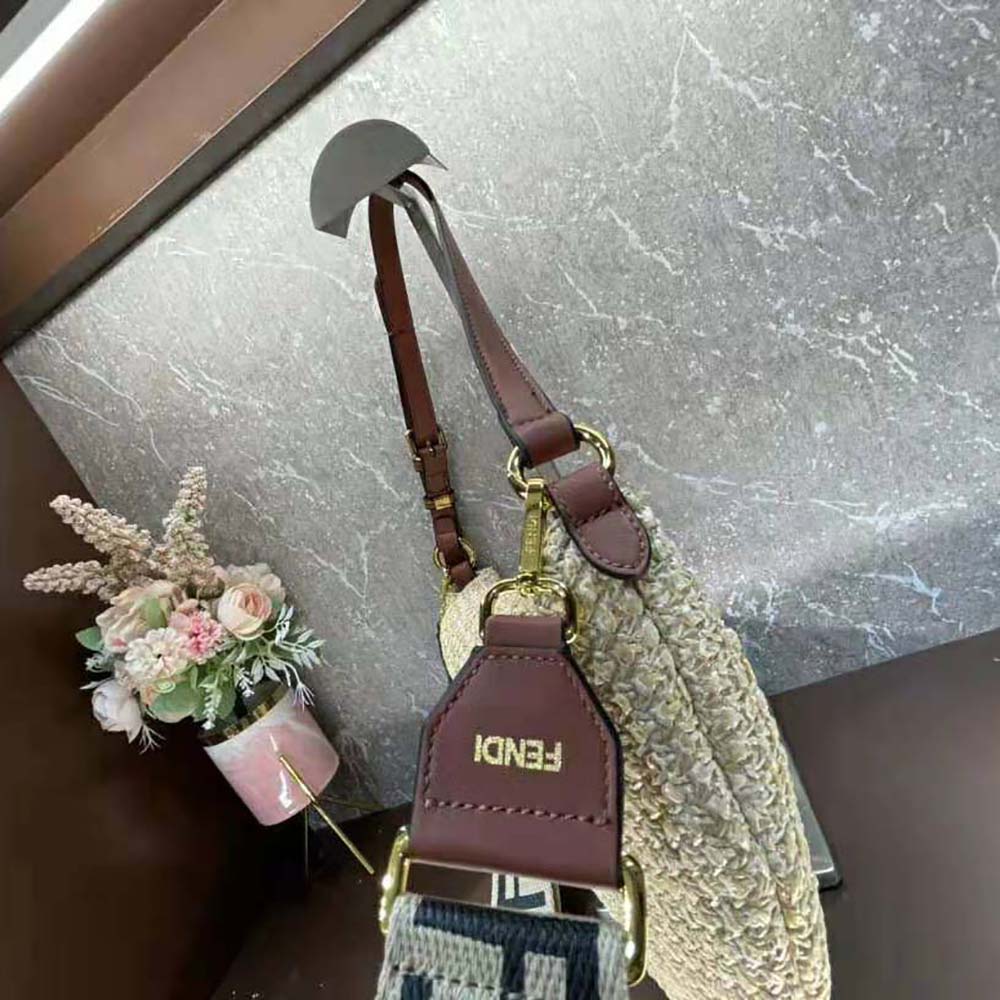 Fendi Women Small Croissant Woven Straw Bag-Beige - image 10