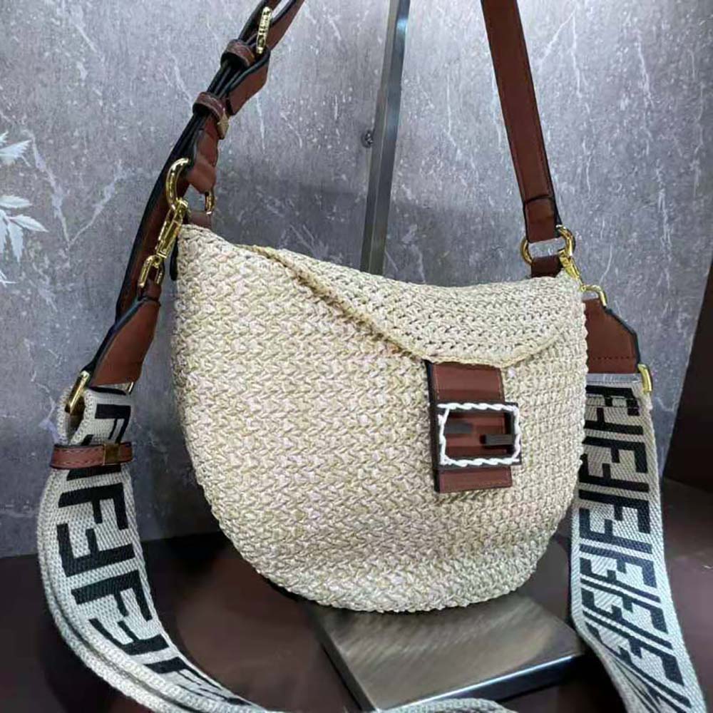 Fendi Women Small Croissant Woven Straw Bag-Beige - image 6