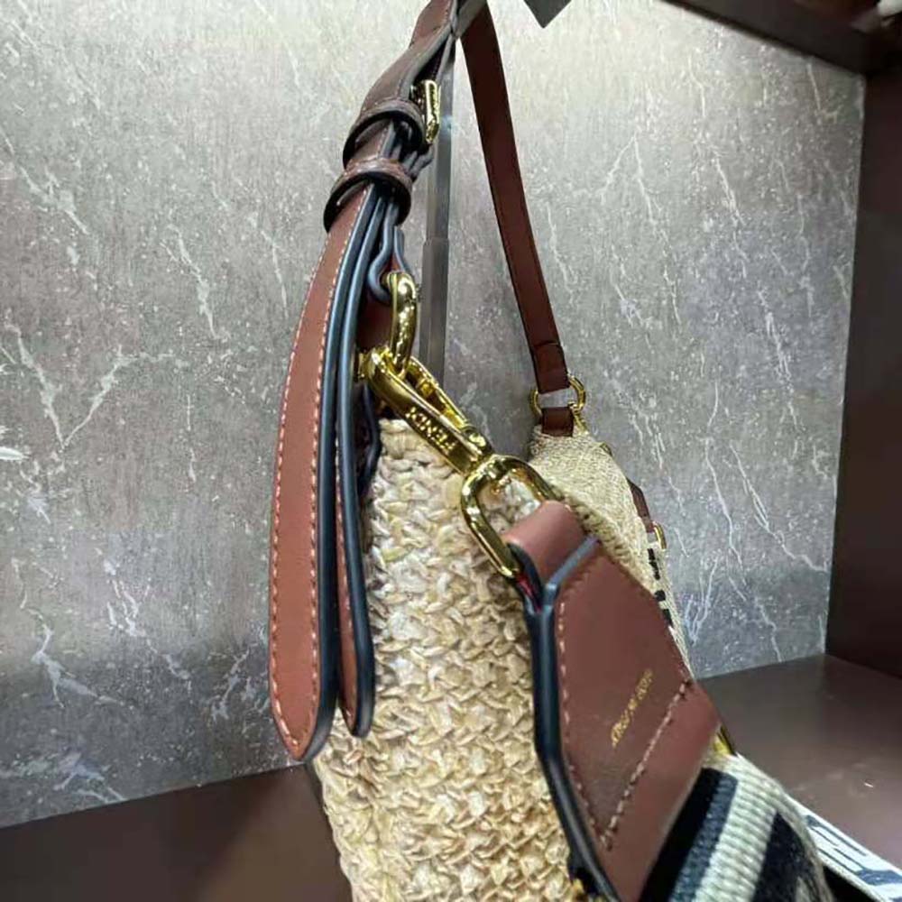 Fendi Women Small Croissant Woven Straw Bag-Beige - image 7