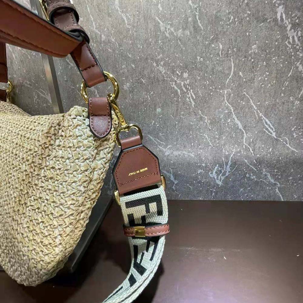 Fendi Women Small Croissant Woven Straw Bag-Beige - image 9
