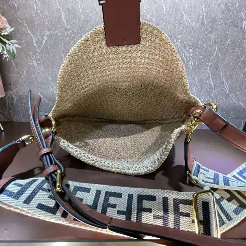 Fendi Women Small Croissant Woven Straw Bag-Beige - image 8