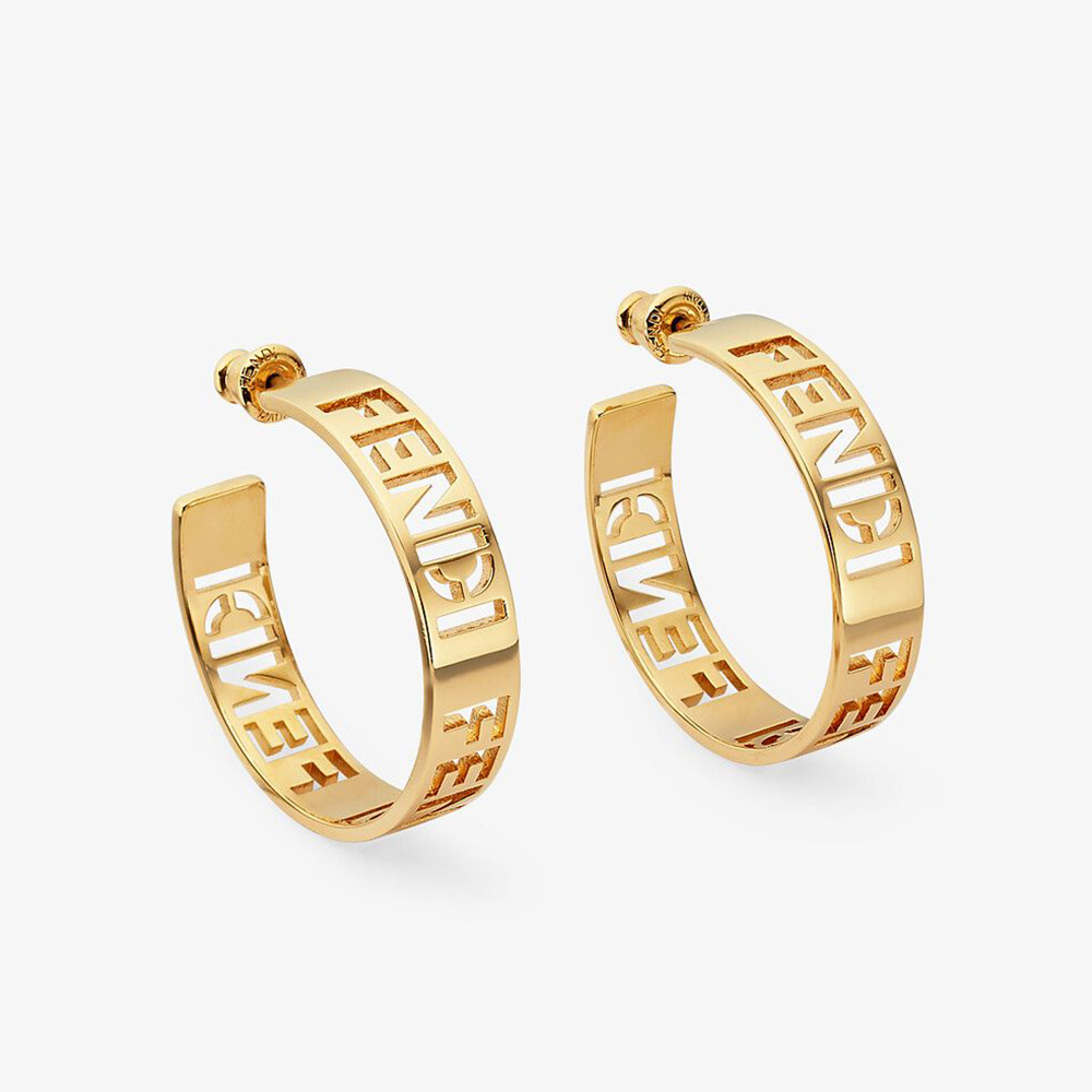 Front view of Fendi Women Small Signature Earrings Gold-colored showing logo detail
