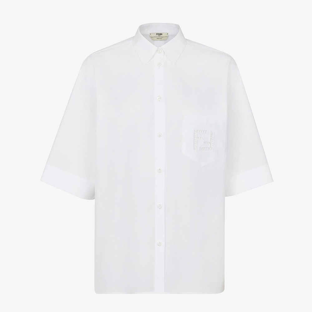 Front view of Fendi Women White Poplin Shirt with classic collar