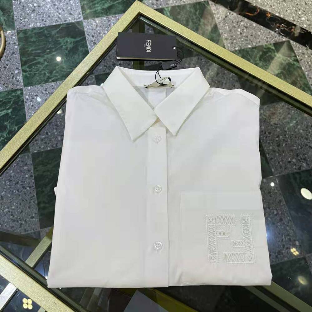Close-up of breast pocket detail on Fendi Women White Poplin Shirt