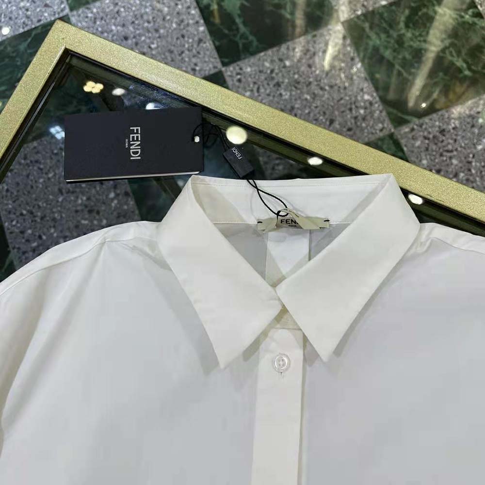 Fendi Women White Poplin Shirt with Classic Collar and Breast Pocket - image 9